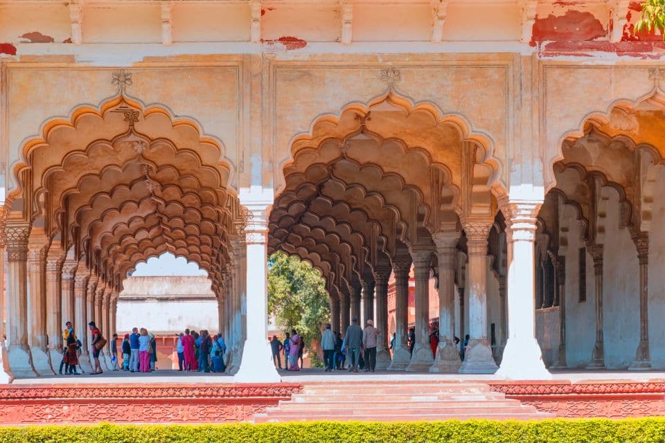 Agra Fort's arched red-sandstone corridor