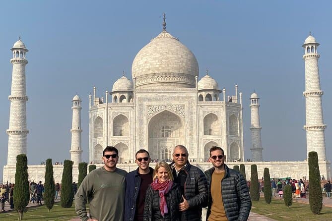 A group of travellers at the Taj Mahal