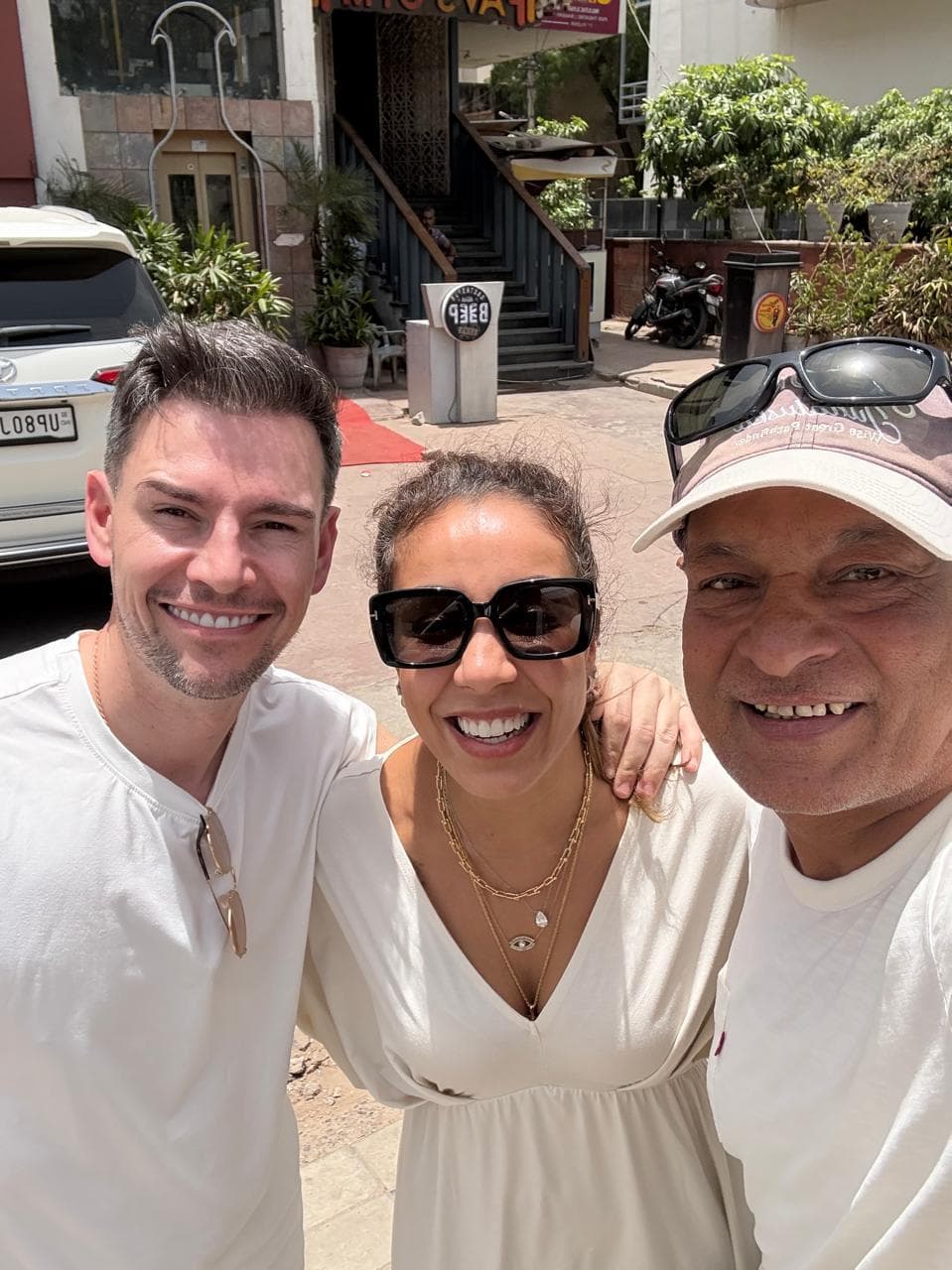 Guests taking a selfie with their guide in Delhi