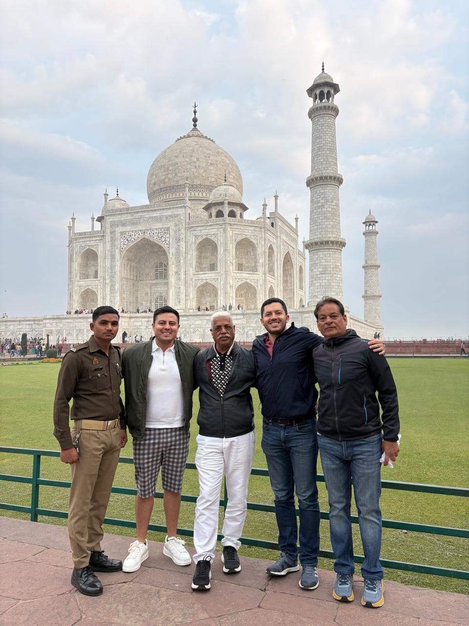 Guests at the Taj Mahal with their tour guide