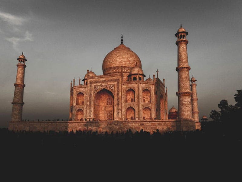 Silhouette of the Taj Mahal at sunset