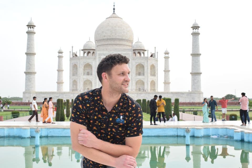A couple visiting the Taj Mahal