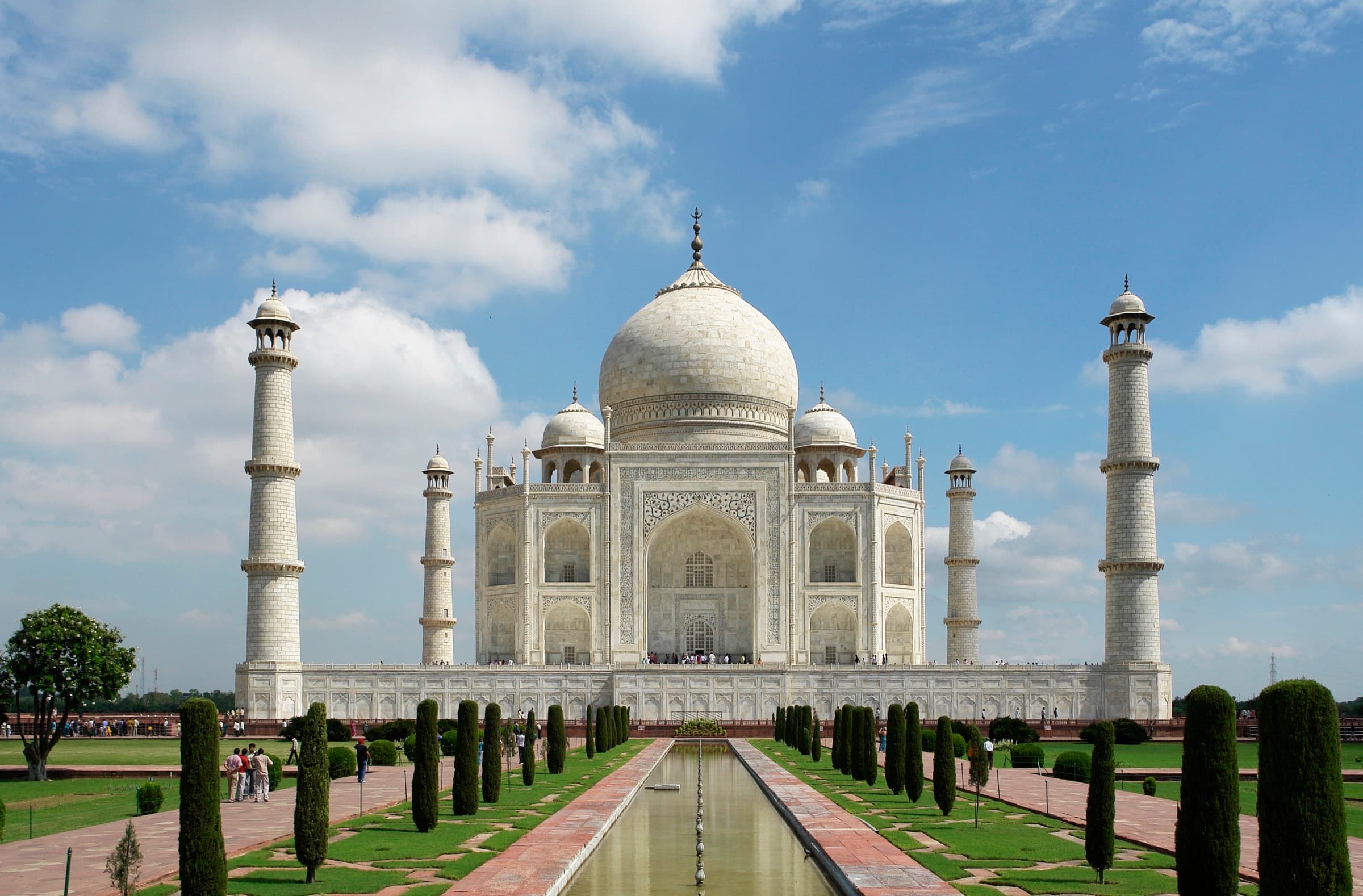 The Taj Mahal reflected in its garden pool